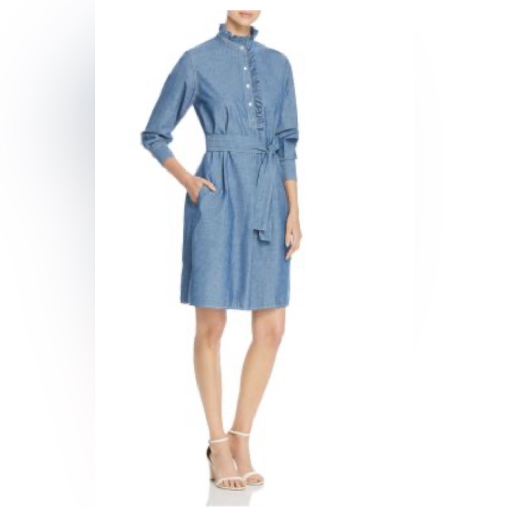Tory Burch Deneuve chambray Ruffle Shirtdress Dress XS - Picture 2 of 16